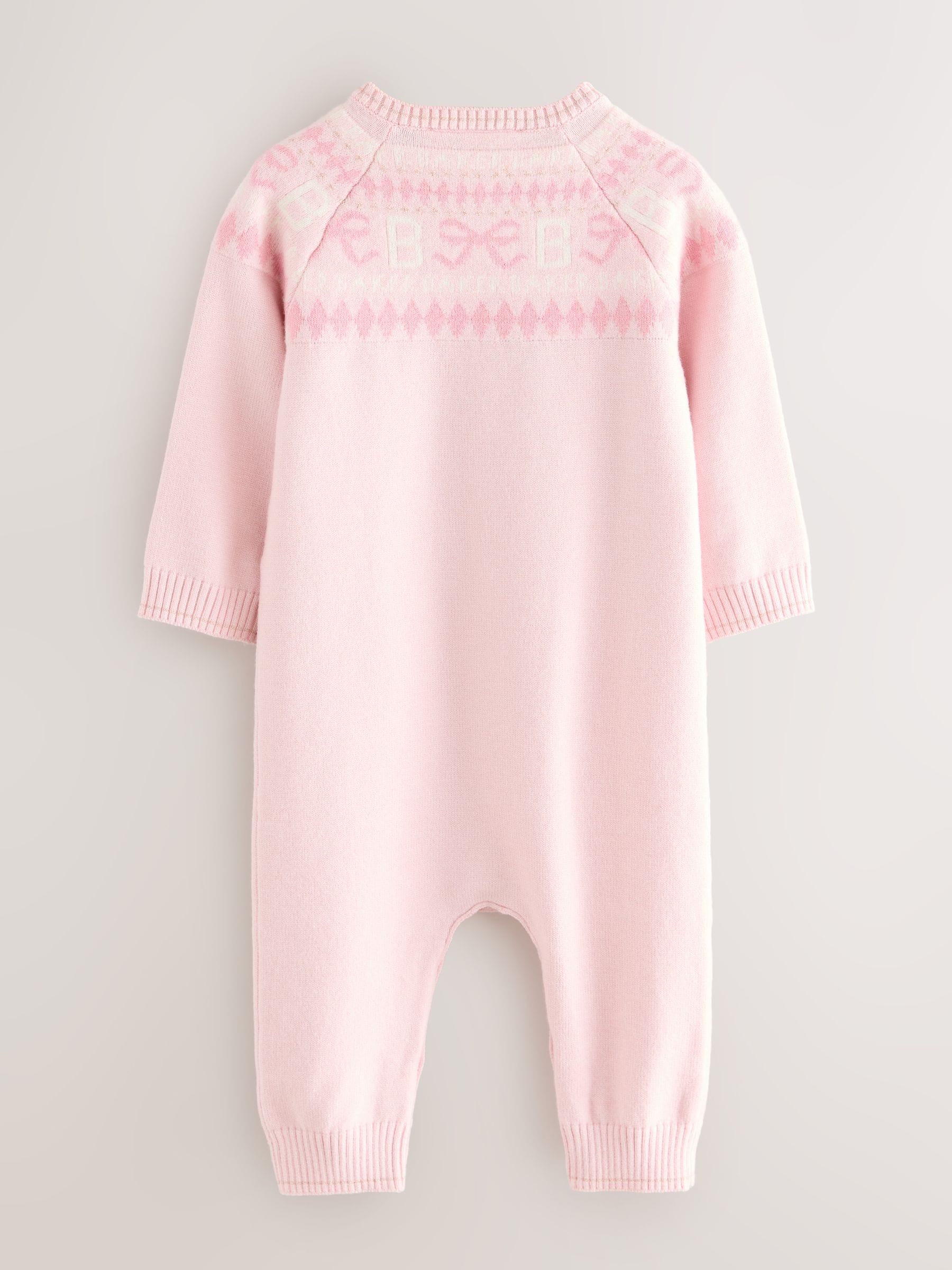Baker by Ted Baker Pink Knitted Fairisle Pattern Romper
