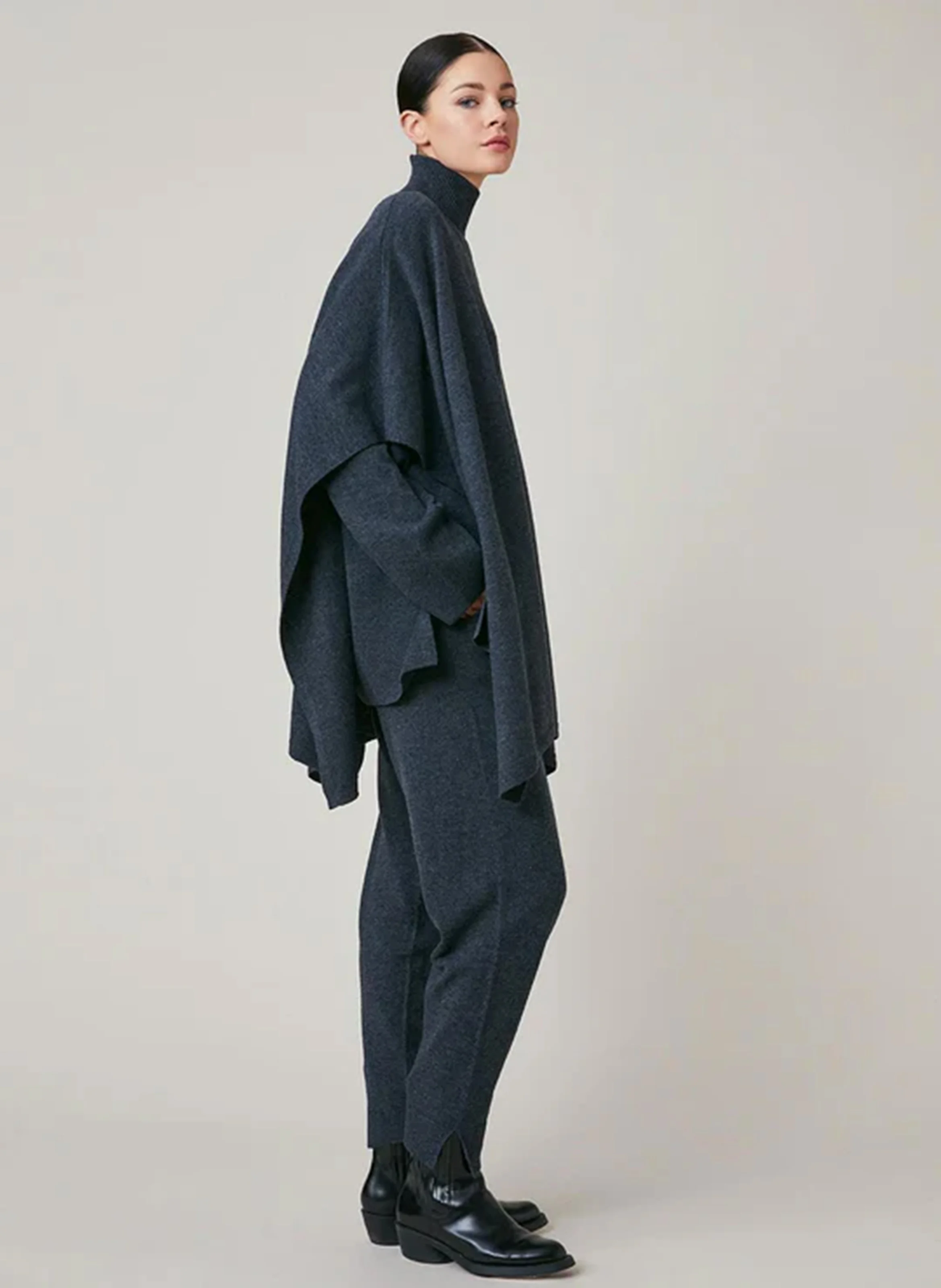 KIARA - Poncho ample en laine mérinos | Gris