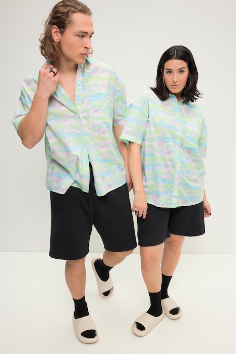 Hawaiihemd, oversized, Alloverprint, Hemdkragen, Halbarm, Unisex