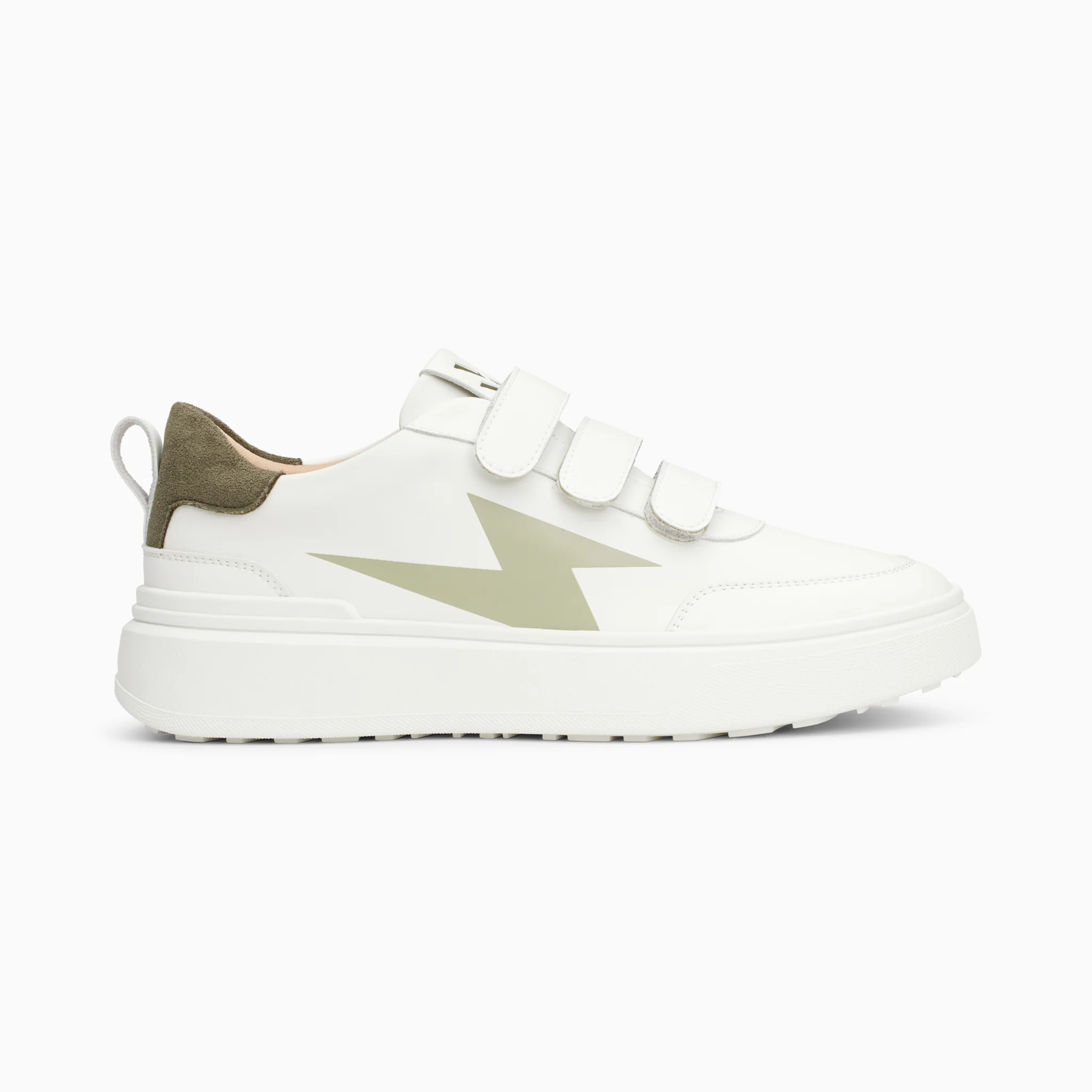 Sneakers-Baskets éclair Lison blanc et kaki à scratchs