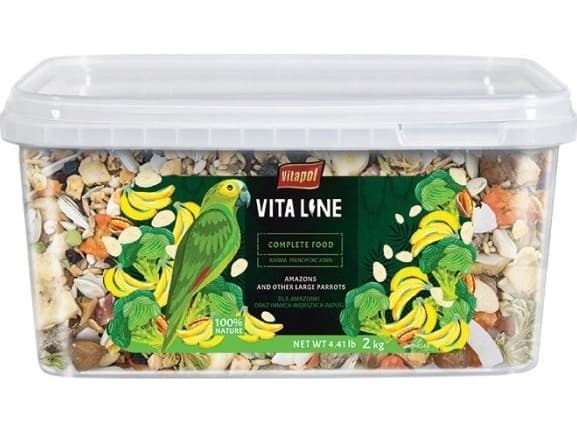Vitapol Vitaline Komplettfôr for hestekvinner og andre mellomstore og store papegøyer, 1,9 kg bøtte