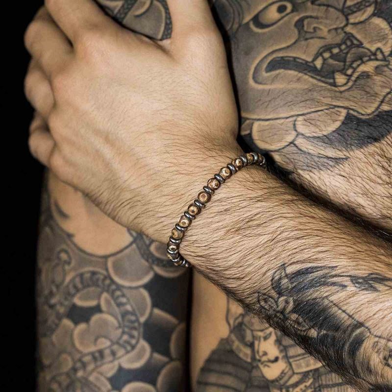 Bracelet Homme acier et pierres d'agate beige 