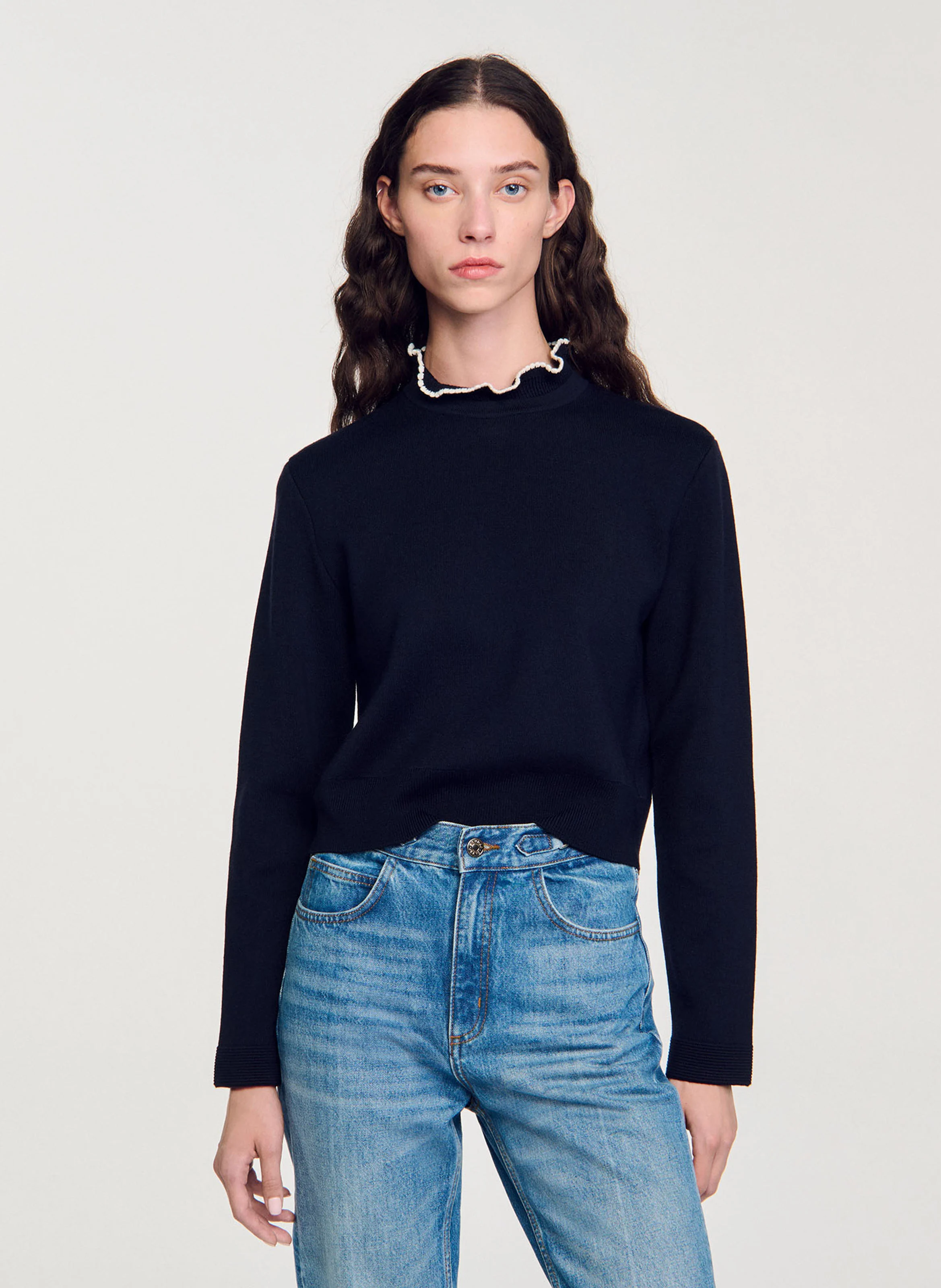 Pull à volants en laine mélangée | Bleu
