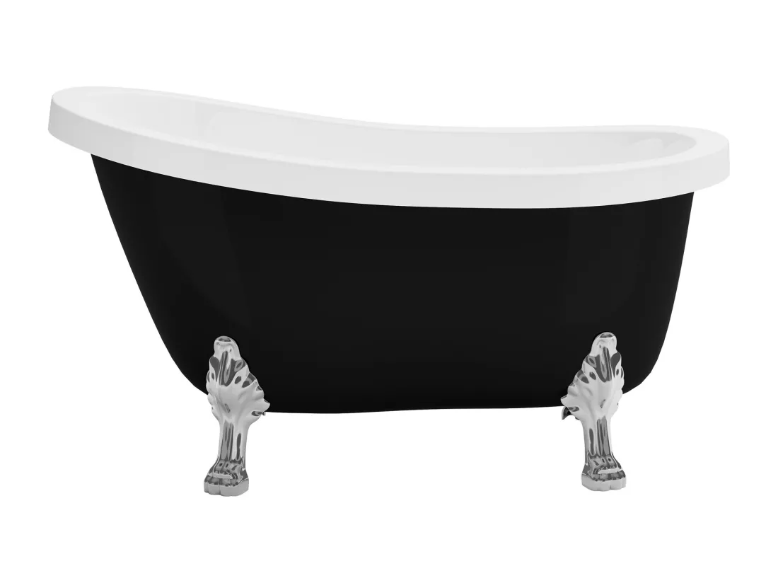Baignoire îlot rétro avec pieds de lion argentés - 200 L - 145 x 74 x 77 cm - Noir mat - NISOS II