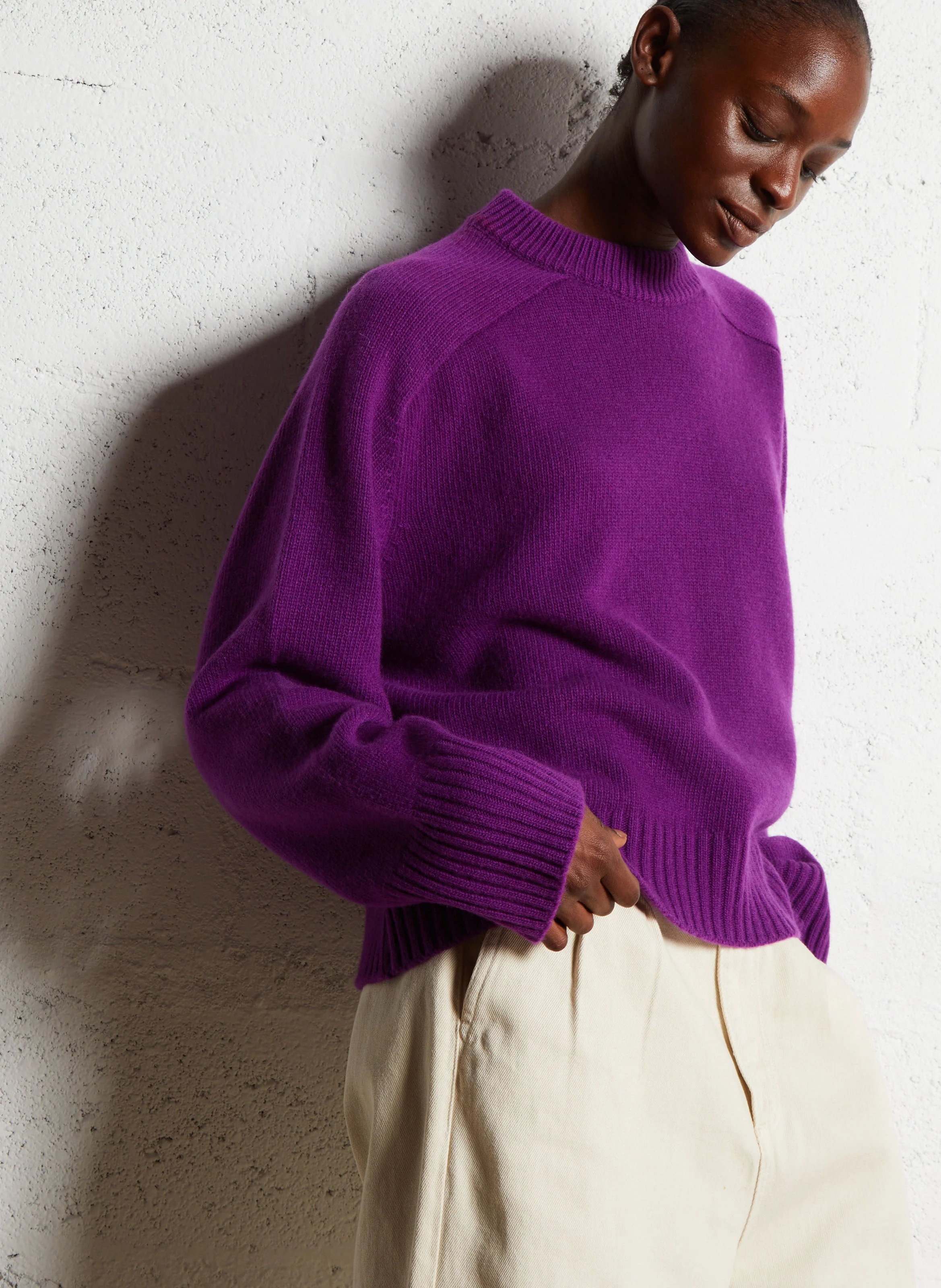 JOE - Pull col rond en laine | Violet