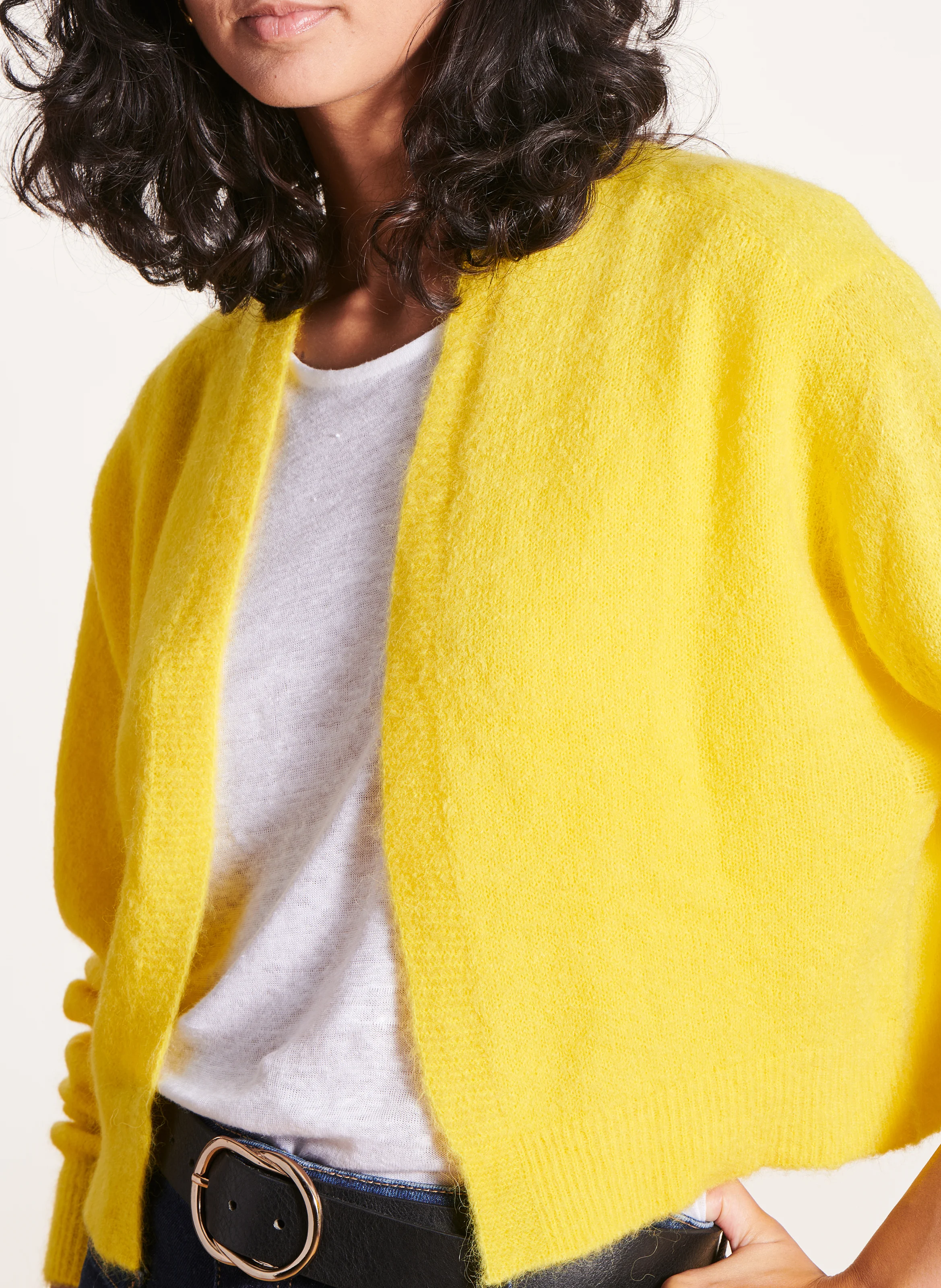 Gilet droit en maille | Jaune