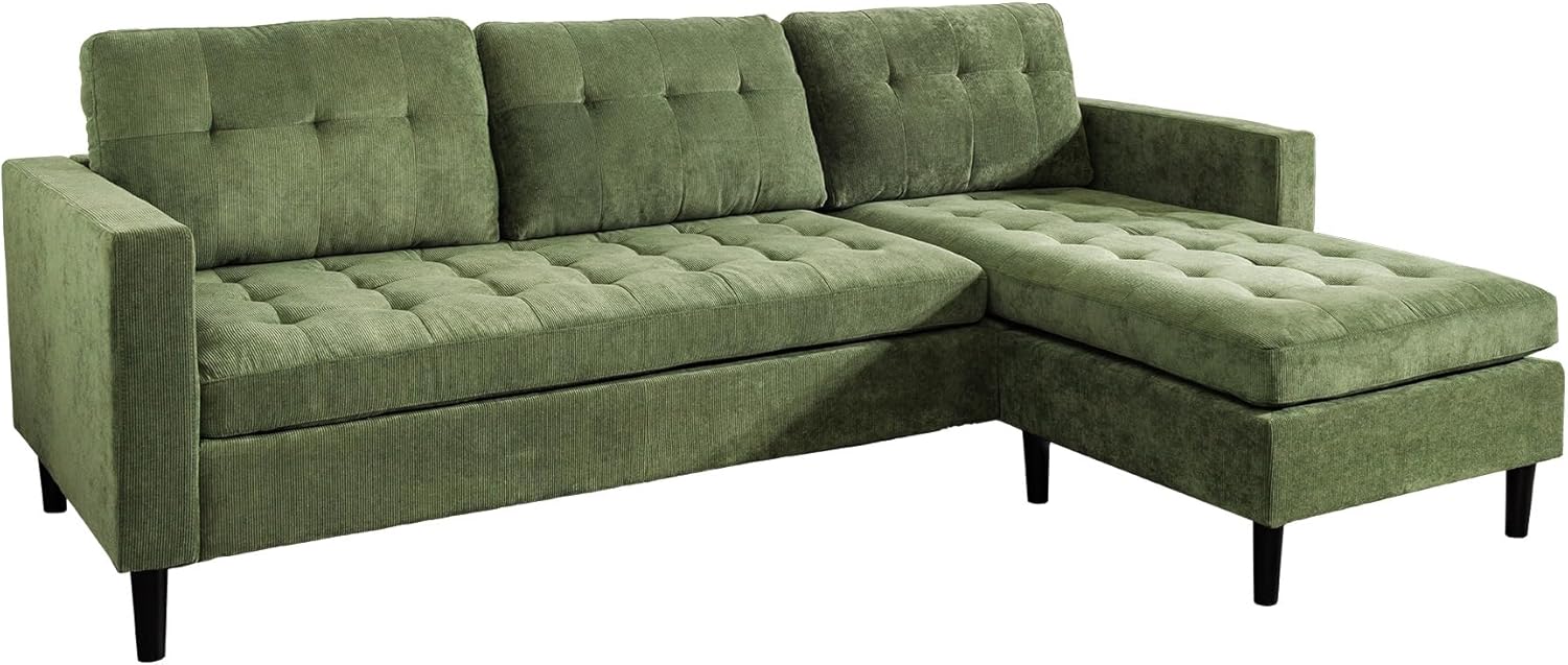 Riess Ambiente Retro Ecksofa Stockholm - 220cm - grün Cordstoff - Federkern 3-Sitzer Couch