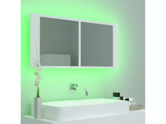 Armoire salle de bain à miroir LED Blanc 100x12x45 cm Acrylique