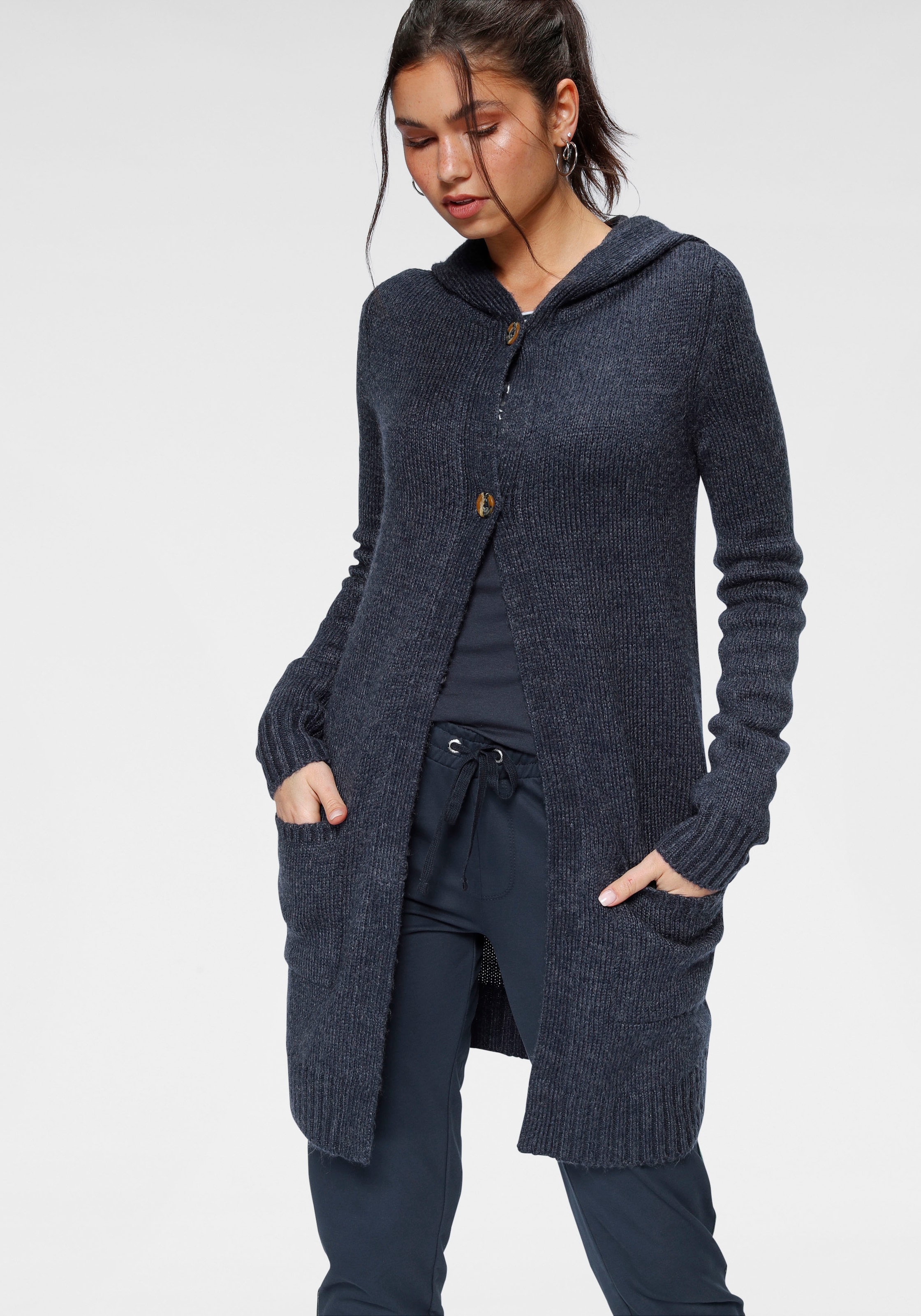 KangaROOS Kapuzenstrickjacke , mit aufgesetzten Taschen und breiten Rippbündchen