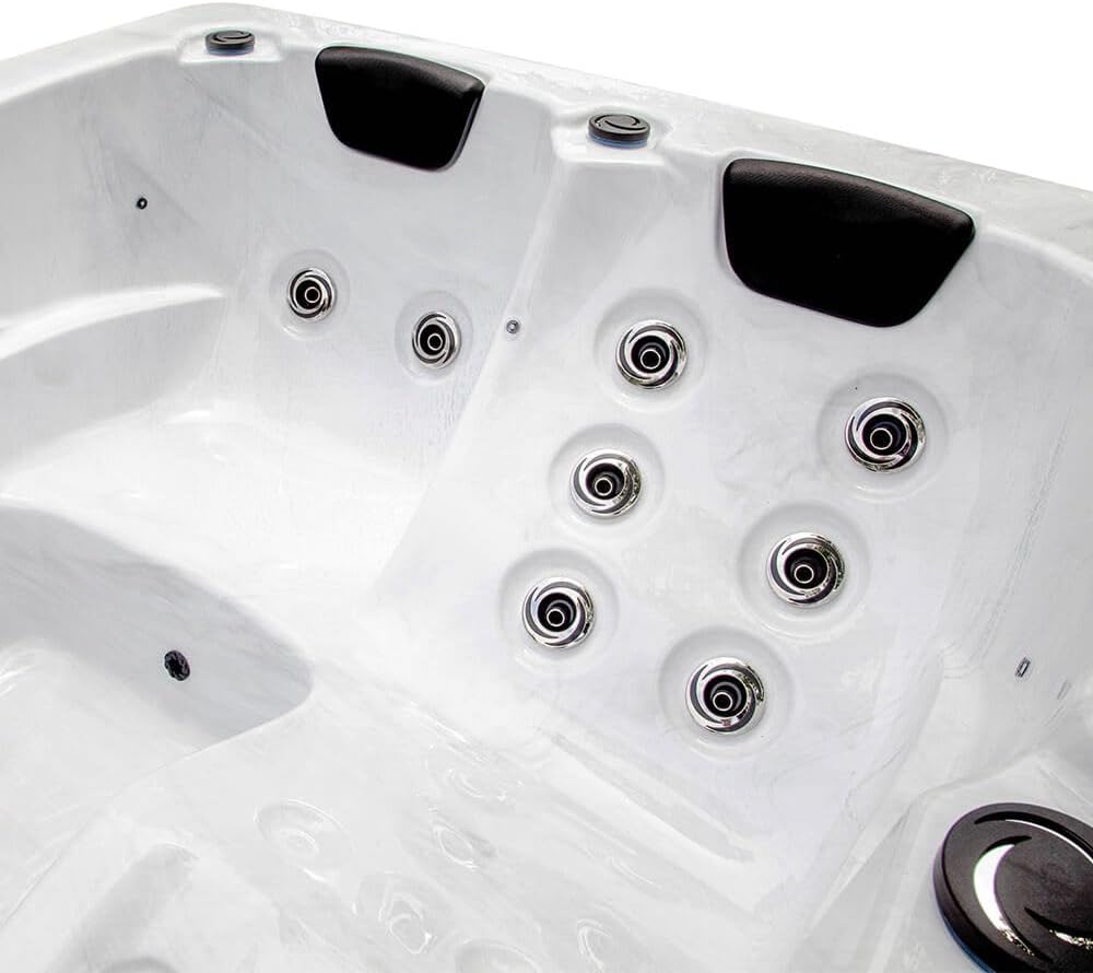 Home Deluxe - Outdoor Whirlpool - White Marble Pure - Maße: 210 x 160 x 85 cm - Inkl. Heizung, 27 Massagedüsen und 9 Lichtquellen I Außen Whirlpool Spa für 3 Personen