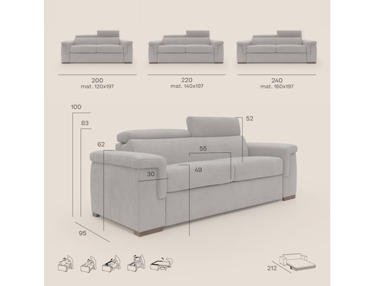 DIVANI.STORE - Canapé lit giunone matelas h18 cm bleu ciel 2 places