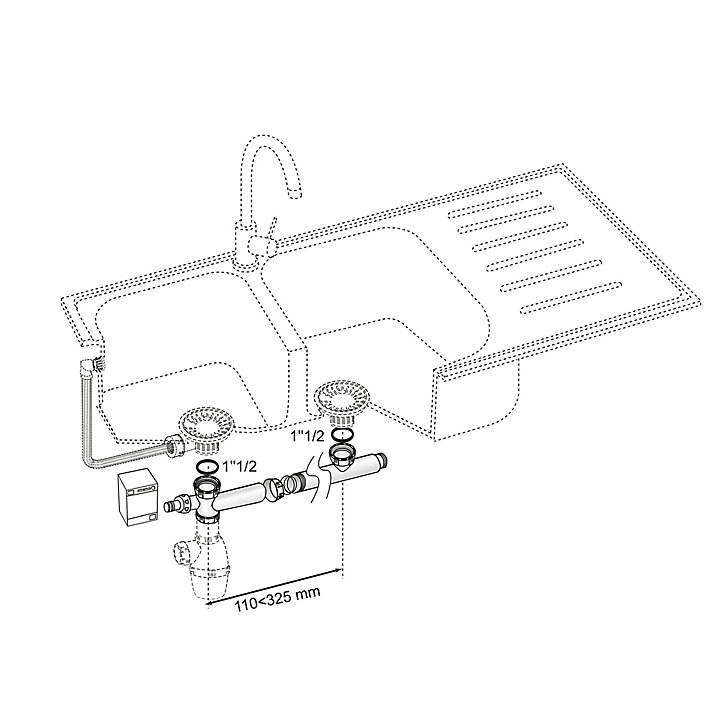 Raccord pour évier 2 bacs + raccord de machine à laver Wirquin