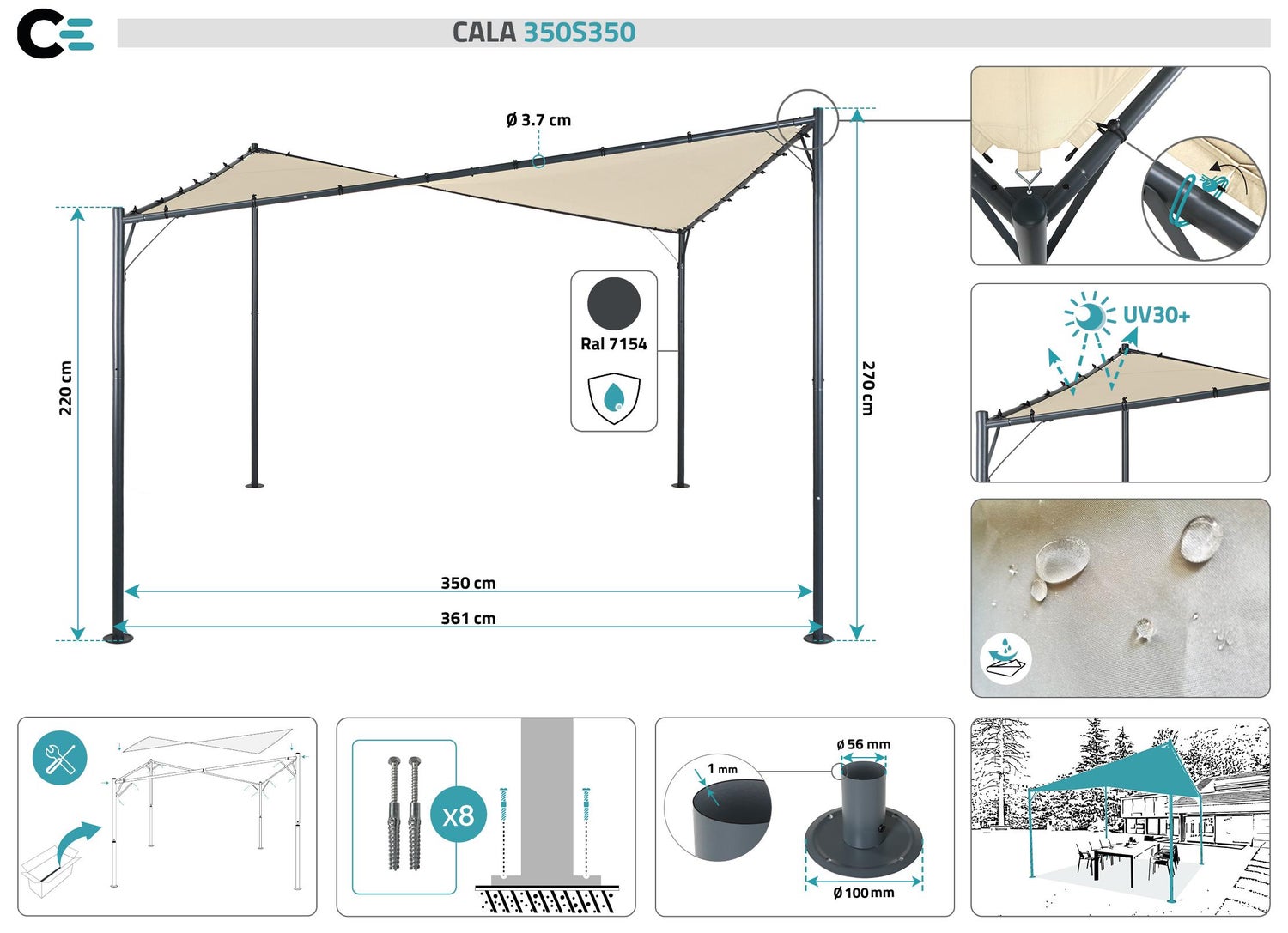 Paviljoen parasol CALA 350S350 Beige