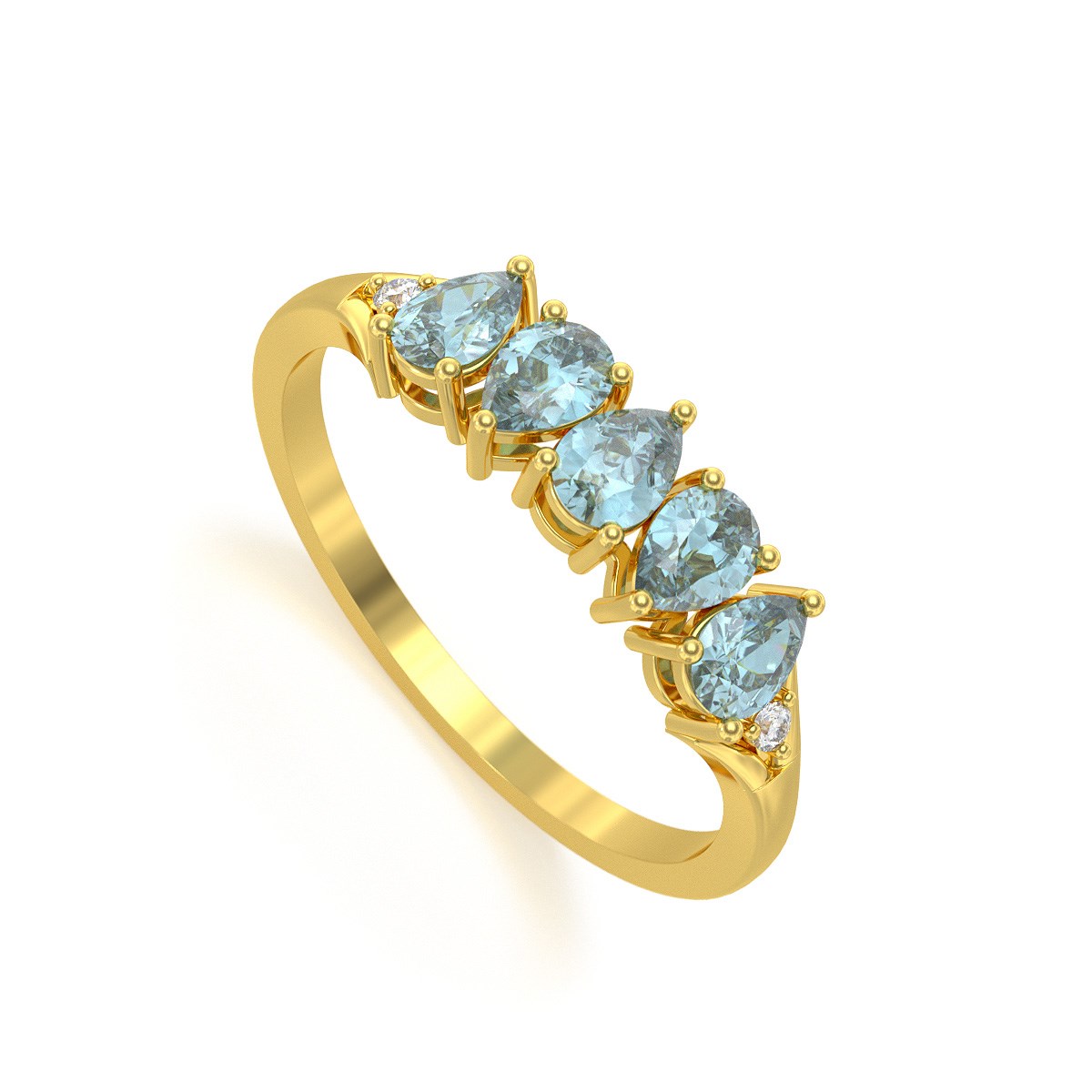 Bague ADEN Or 585 Jaune Aigue-Marine et diamants 1.74grs