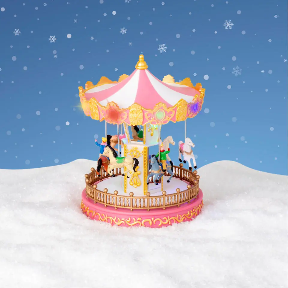 Lumineo kerstdorp draaimolen - draaiend - met licht - 23,5 cm