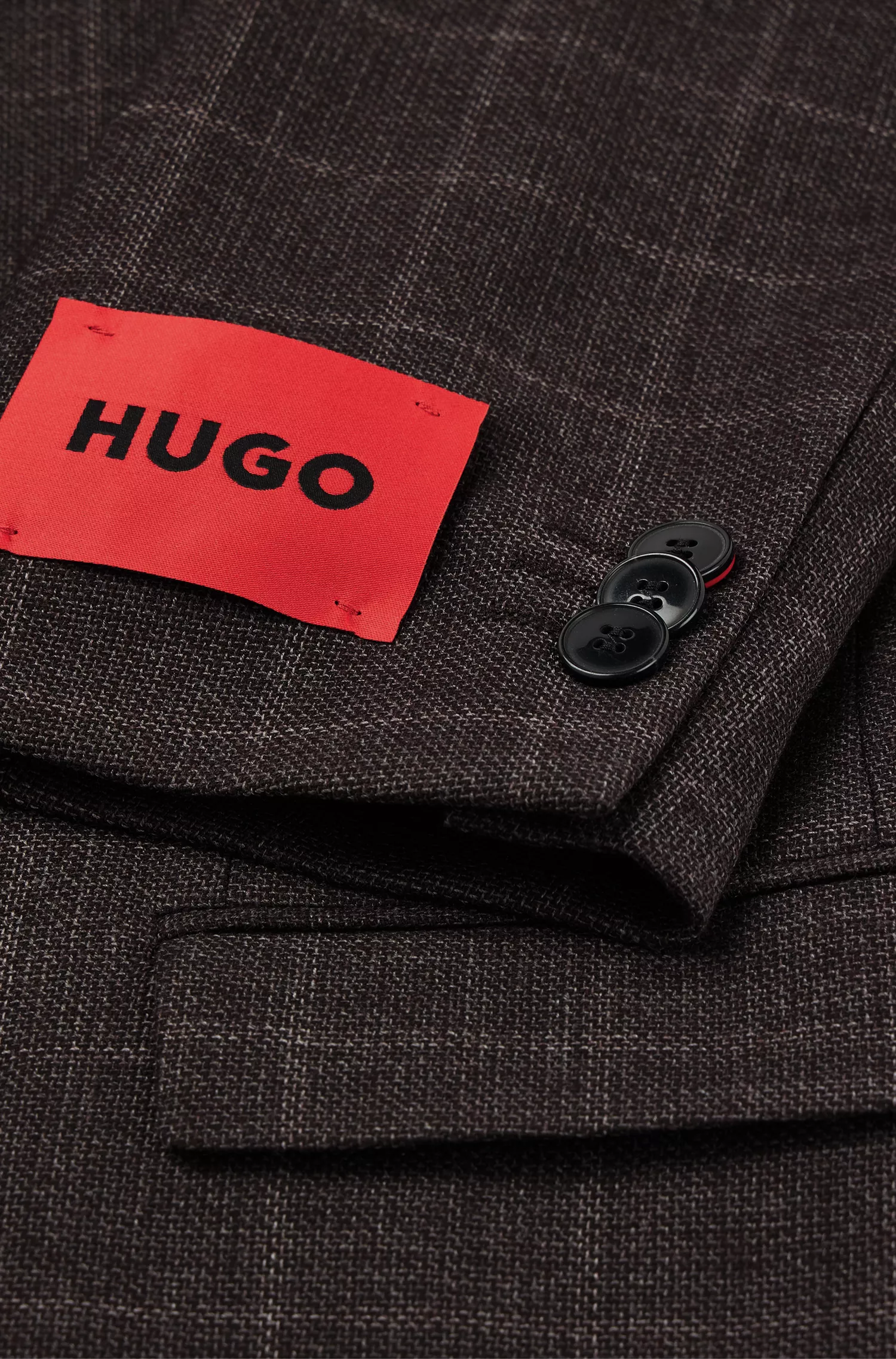 Terno HUGO vermelho, extra slim fit, em mistura de lã xadrez.