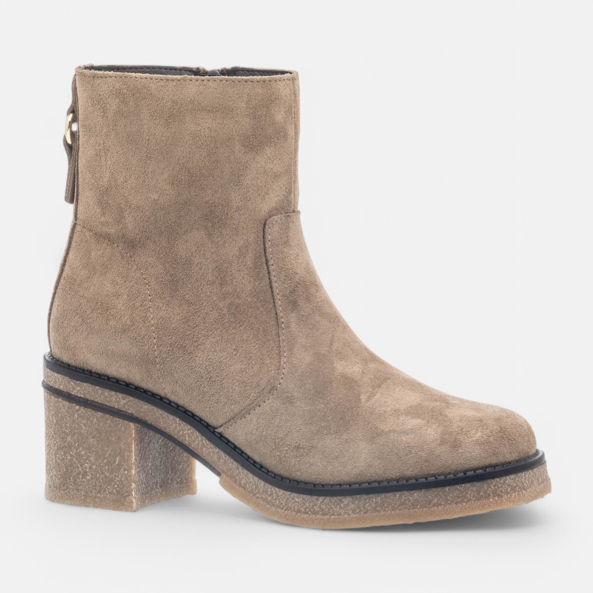 Boots à talon Femme en cuir taupe