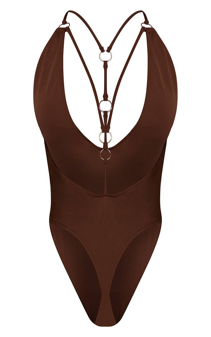 Chocolat Maillot De Bain Plongeant Avec Détail Dos Découpé