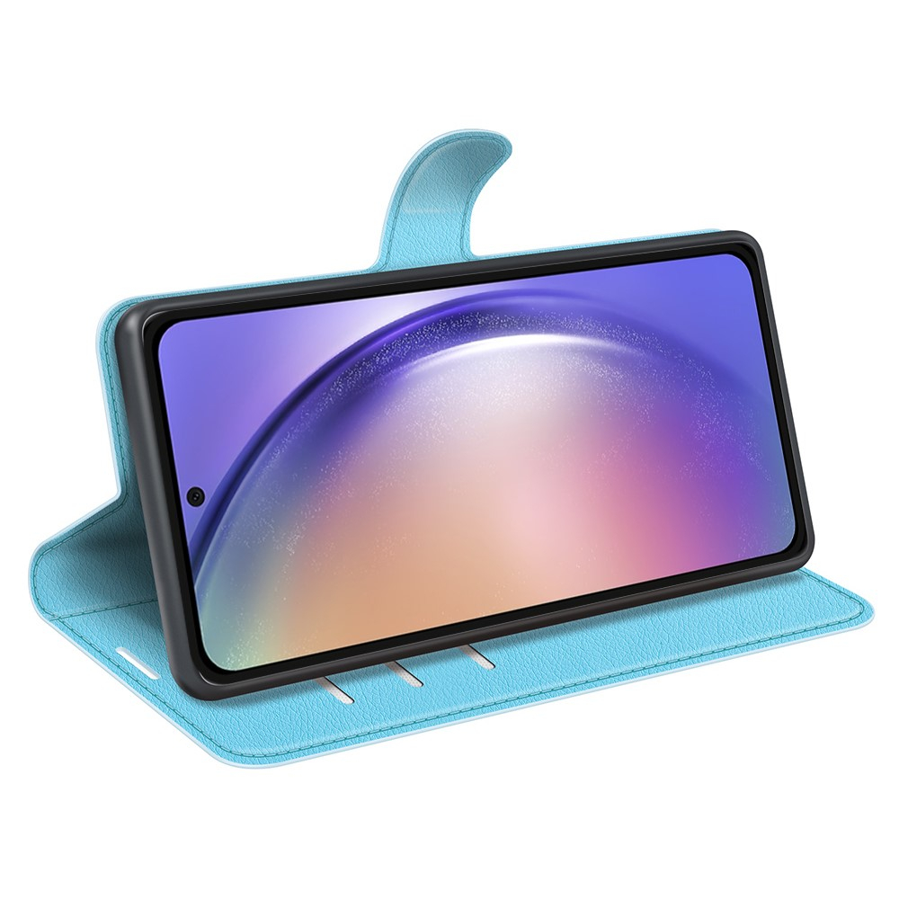 Samsung Galaxy A55 Leder Tasche Flip Cover Litchi Look - Blau