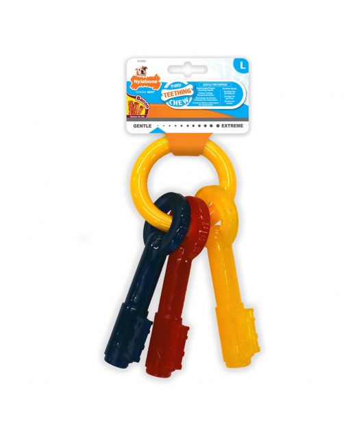 Nylabone Puppy Teething Key Flexible Geel&Blauw&Rood - Hondenspeelgoed