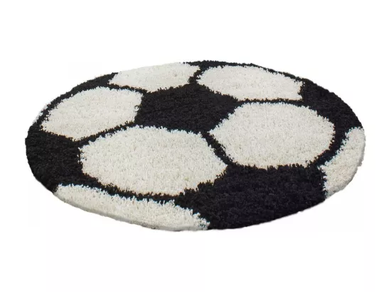Tapis enfant Ø100cm rond tissé noir et crème SHAGGY FOOT