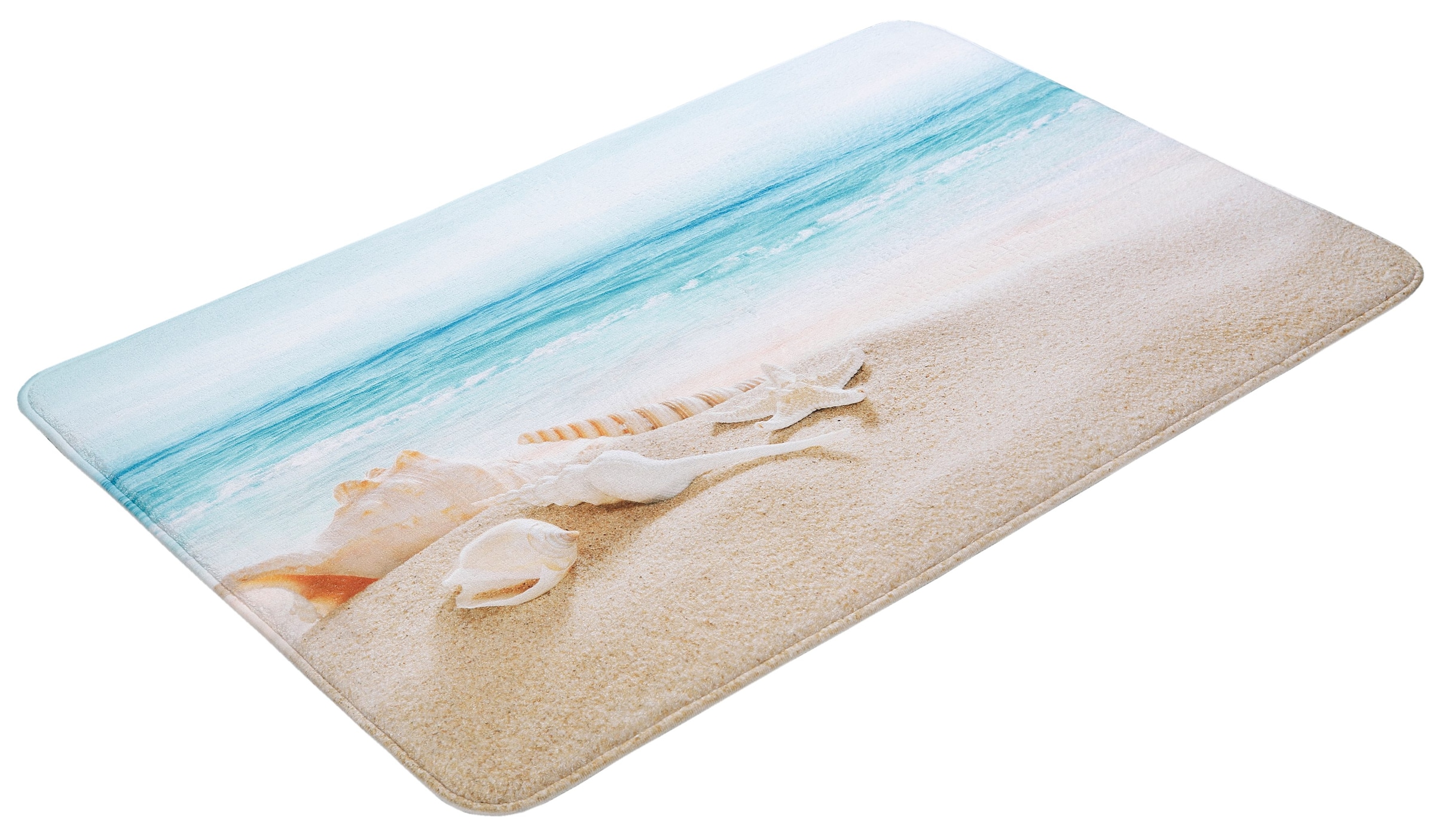 my home Badematte »Strand« Höhe 14 mm Memory Schaum fussbodenheizungsgeeignet | schnell trocknend mit Strand-Motiv, Badematten auch als 2 teiliges Set erhältlich