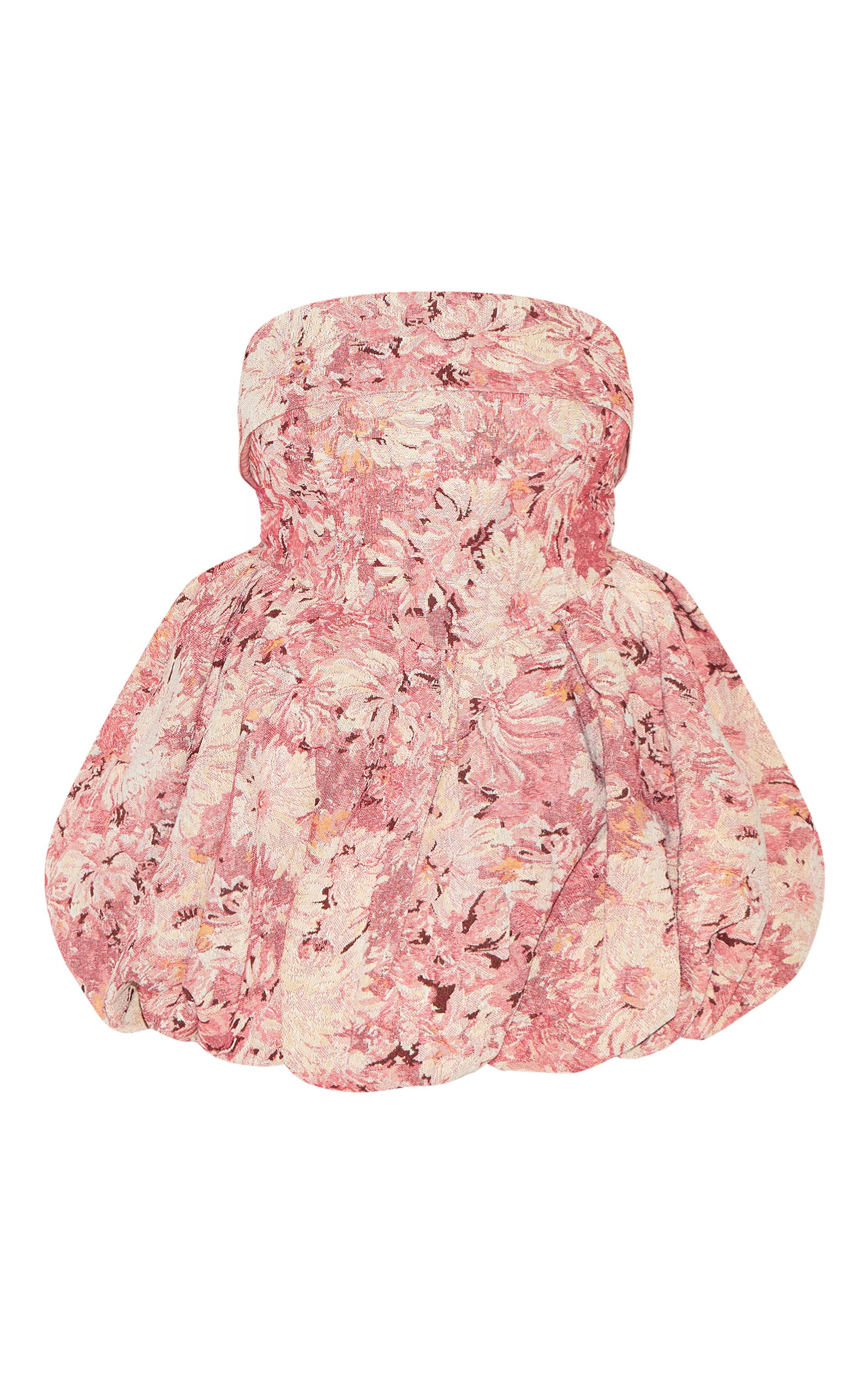 Rose Robe Bandeau À Jupe Bouffante Extrême Motif Tapisserie Florale Grande Taille