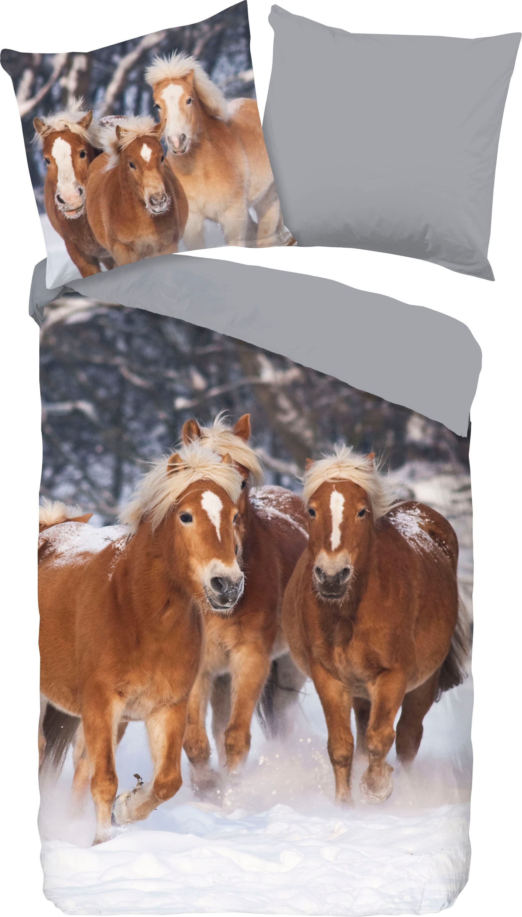 good morning Kinderbettwäsche »Happy horses« 2 Stk. tlg. Biber, 135x200, Weich, Warm, Reissverschluss, Wendeoptik, Kind, Pferd