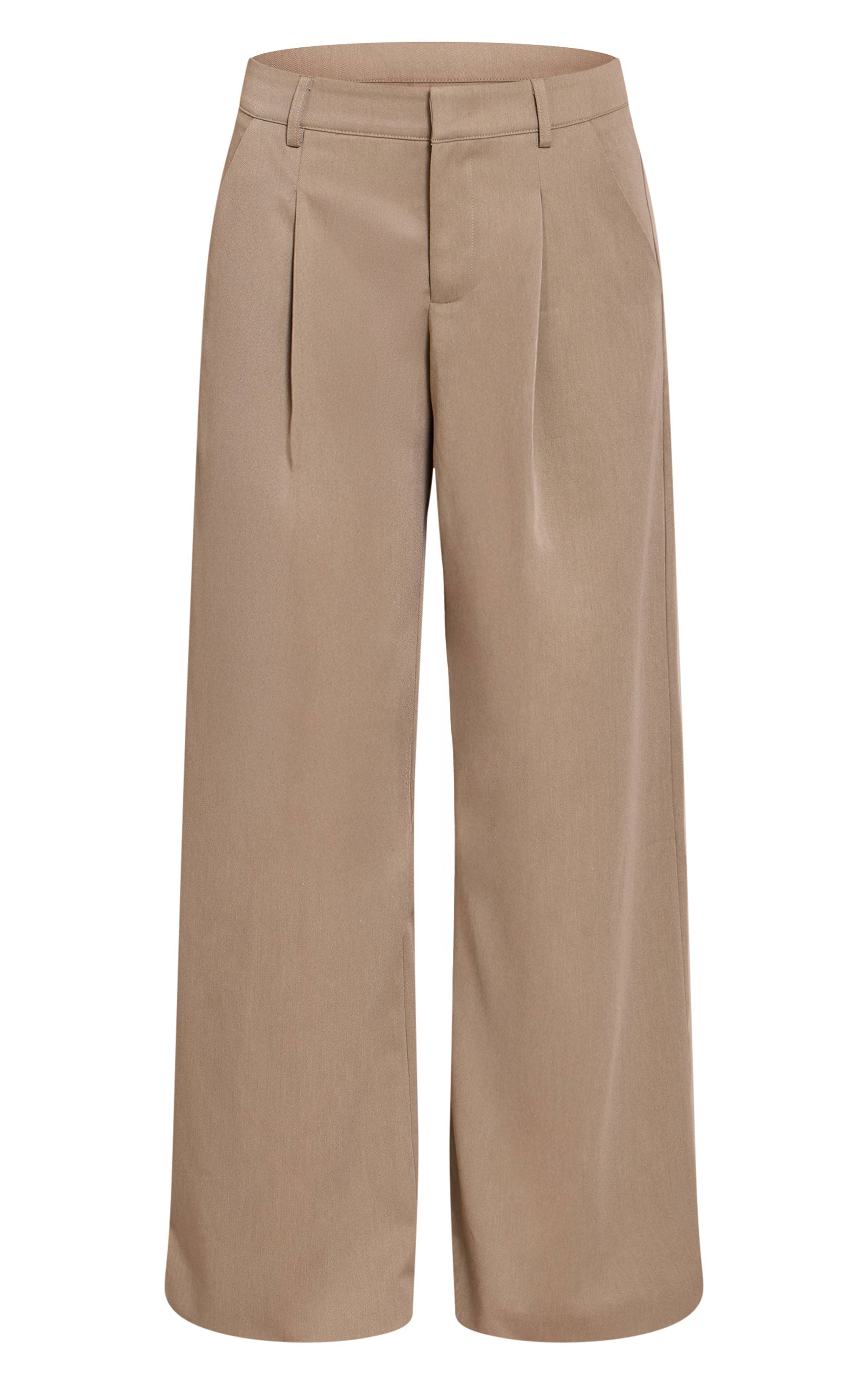 Gris Pantalon Large Plissé En Tissu Tissé Ajusté