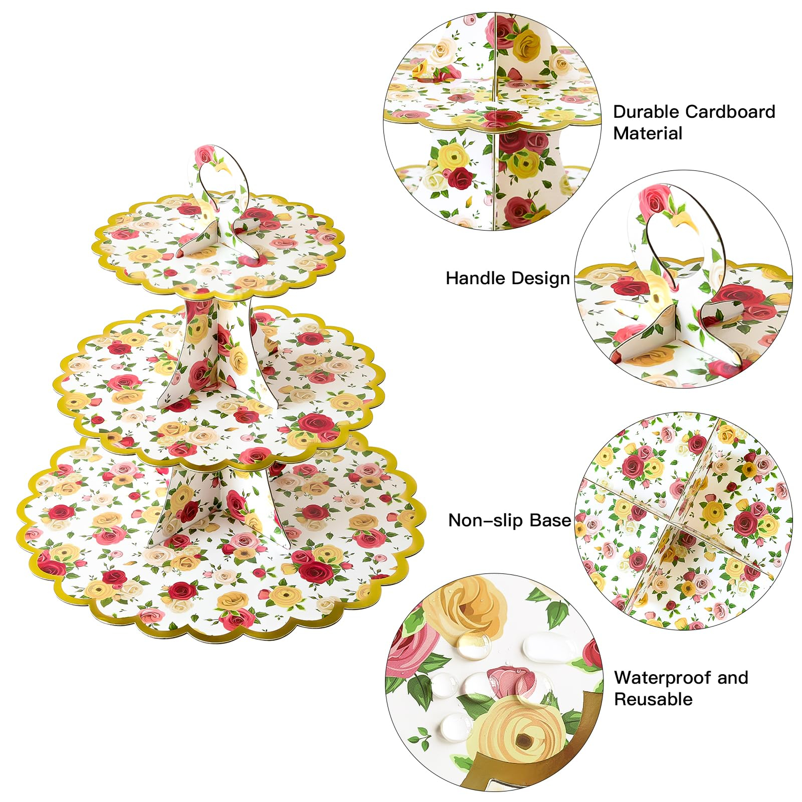 (2er Set) 3 Etagen Karton Cupcake Etagere Muffin Ständer Geburtstags Servierständer - Blumen