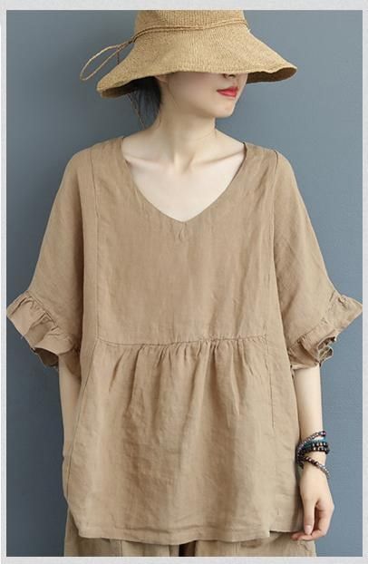 ZIMO - Set: Blouse met V-hals, elleboogmouwen en ruches + Shorts met elastische taille
