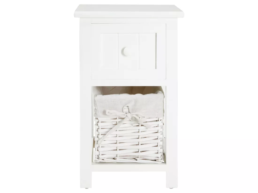 Lot de 2 tables de chevet MESSINA table de nuit avec 1 tiroir et 1 panier, en bois blanc