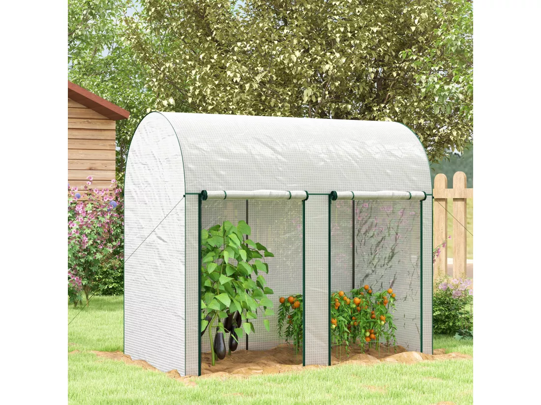 Serre de jardin 2 m² serre à tomates 2 portes acier PE blanc