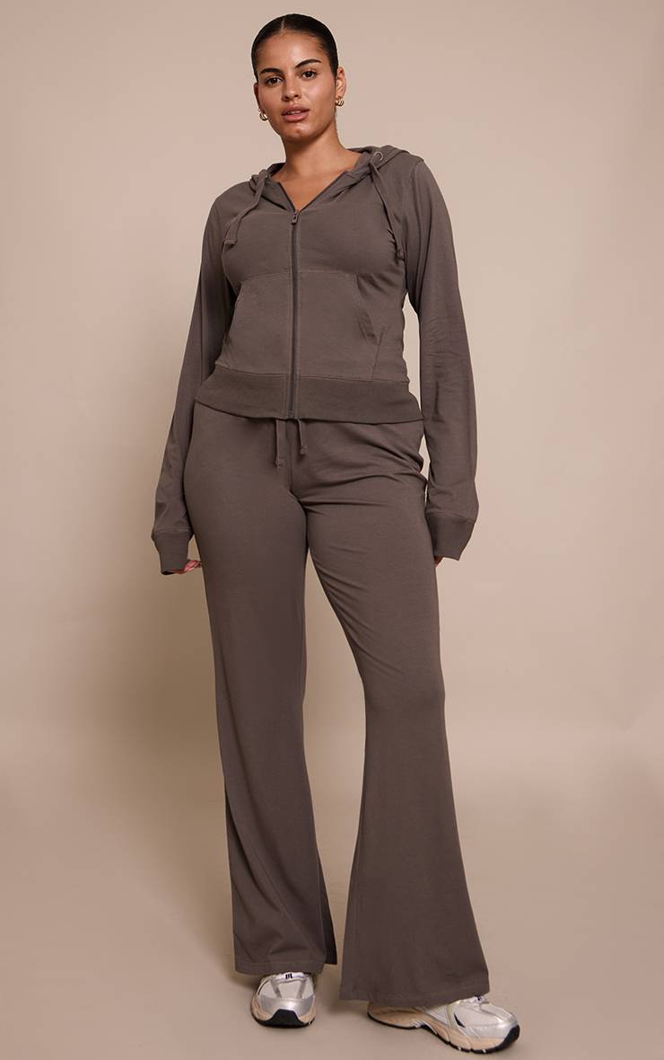 Charbon Veste De Survêtement Ajustée Zippée Basique Grande Taille Ensemble Coordonné