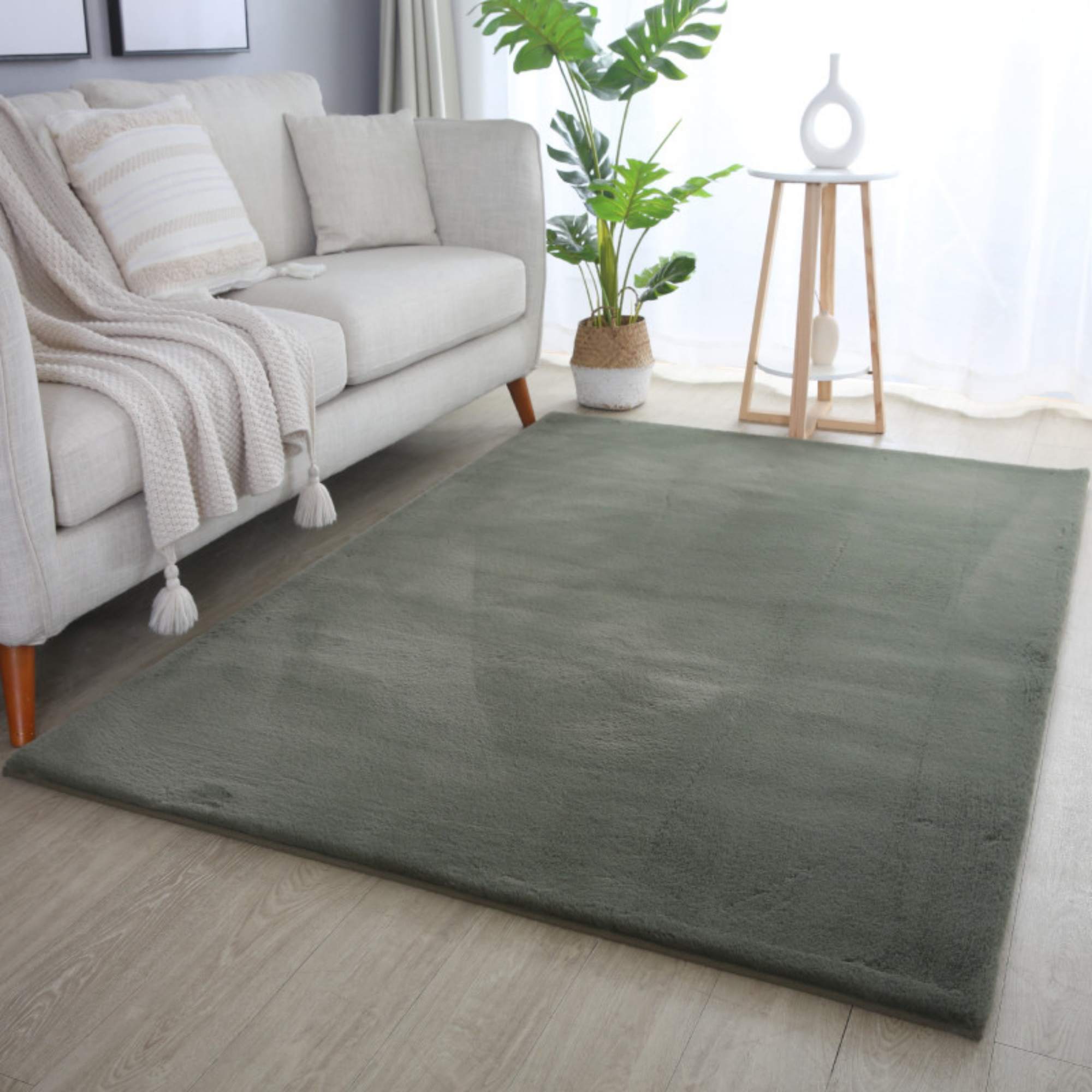 Weicher Hochflor Teppich Wohnzimmer Einfarbig, Felloptik, Flauschig, Rutschfest,