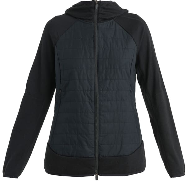 Veste polaire randonnée ICEBREAKER W MER QUANTUM HYBRID LS ZIP HOODIE BLACK