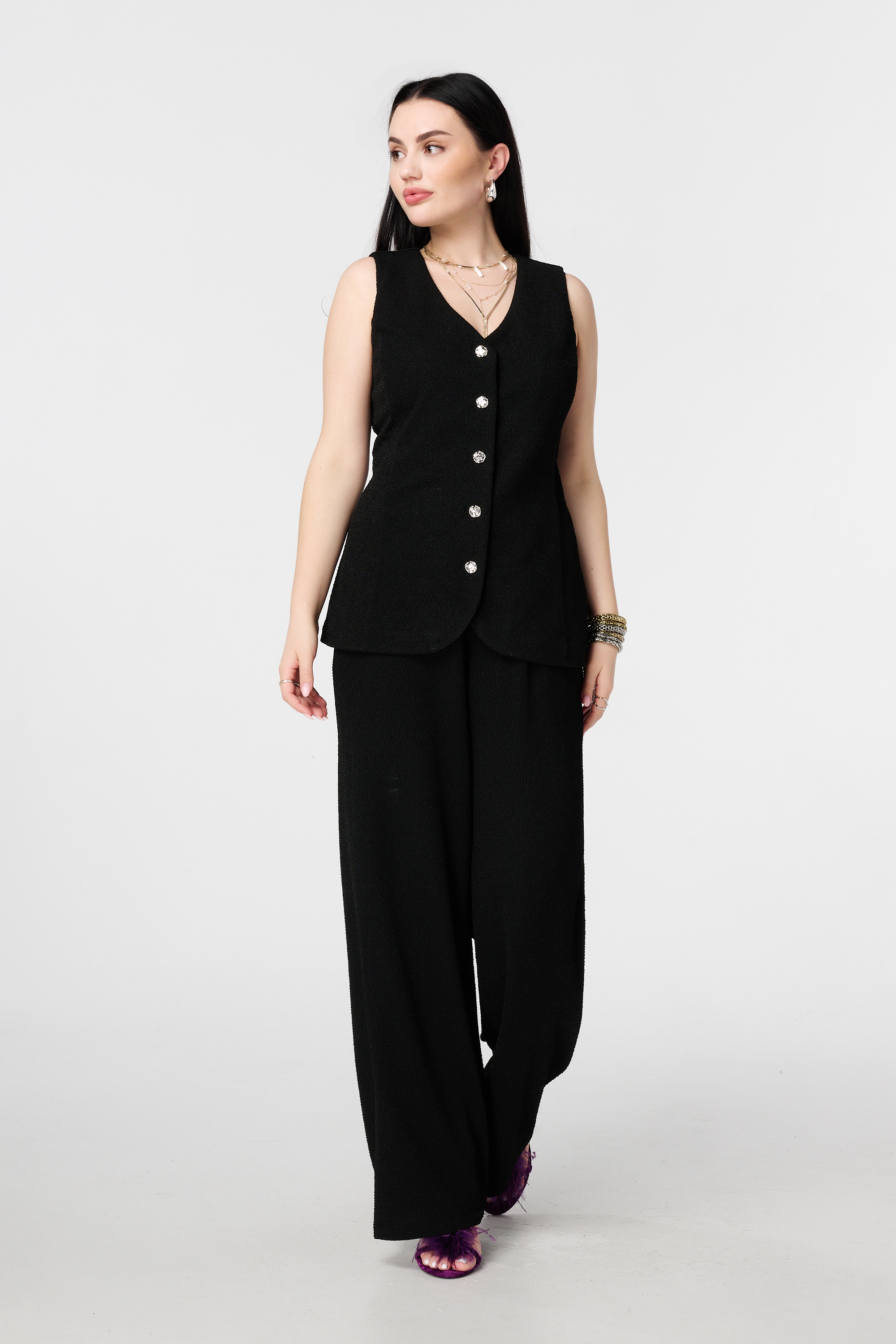 Gilet met knopen en lurex Zwart