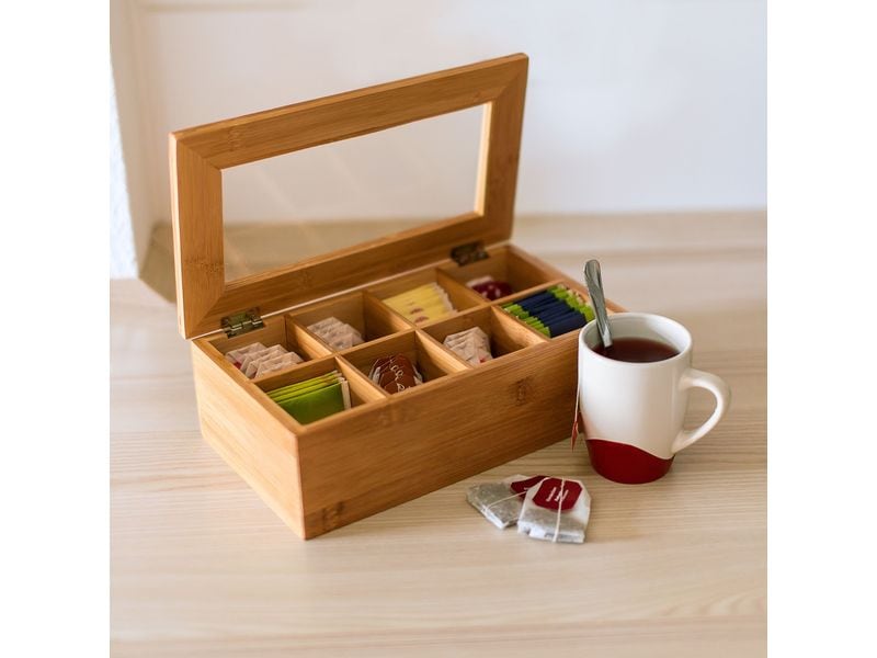 relaxdays Teebeutel-Box Braun Praktischer Teebeutel-Organizer aus Bambus