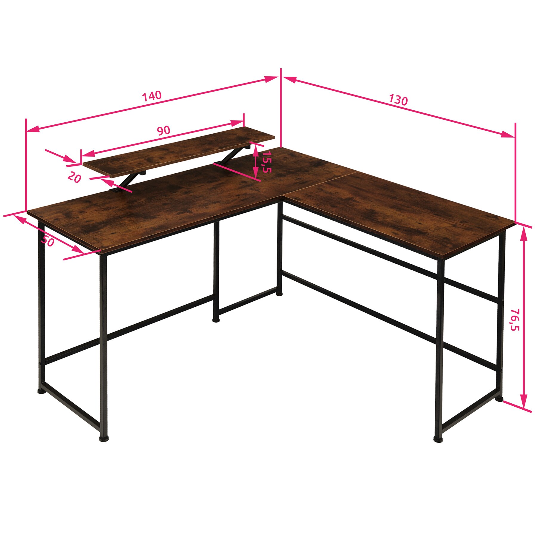 tectake® Schreibtisch, Industrial Style, mit verschiebbarem Monitoraufsatz, 140 x 130 x 76,5 cm