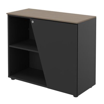 Armoire basse KHEOPS - porte à droite - structure carbone - finition imitation noyer