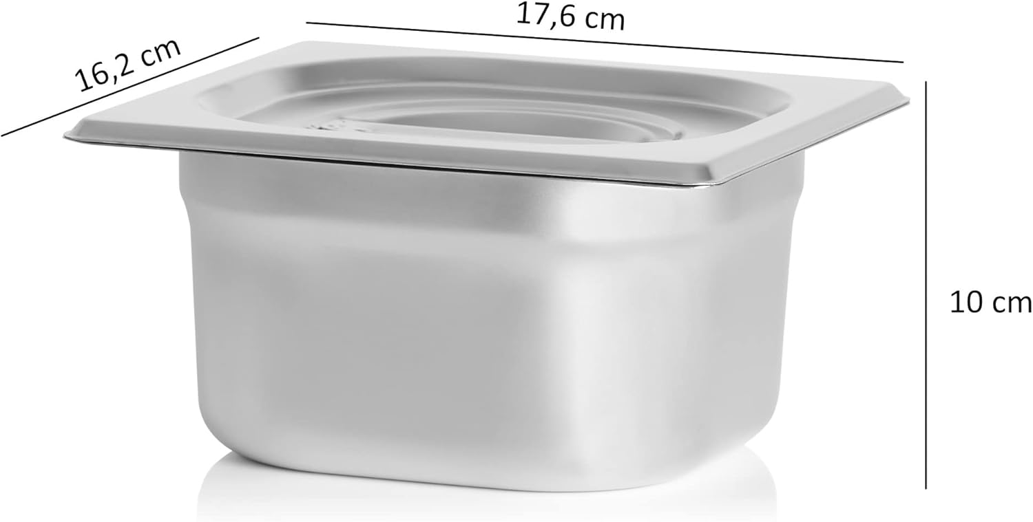 Mahlzeit Edelstahl Zutatenbehälter | 6 x 1/6 GN Catering Behälter mit Gummifüßen | 102,5 x 24,5 x 21,5 cm | Cocktail Zutatenbehälter Bar für Gastro, Küche, Pizza Station, Buffet Zubehör, Salatbar