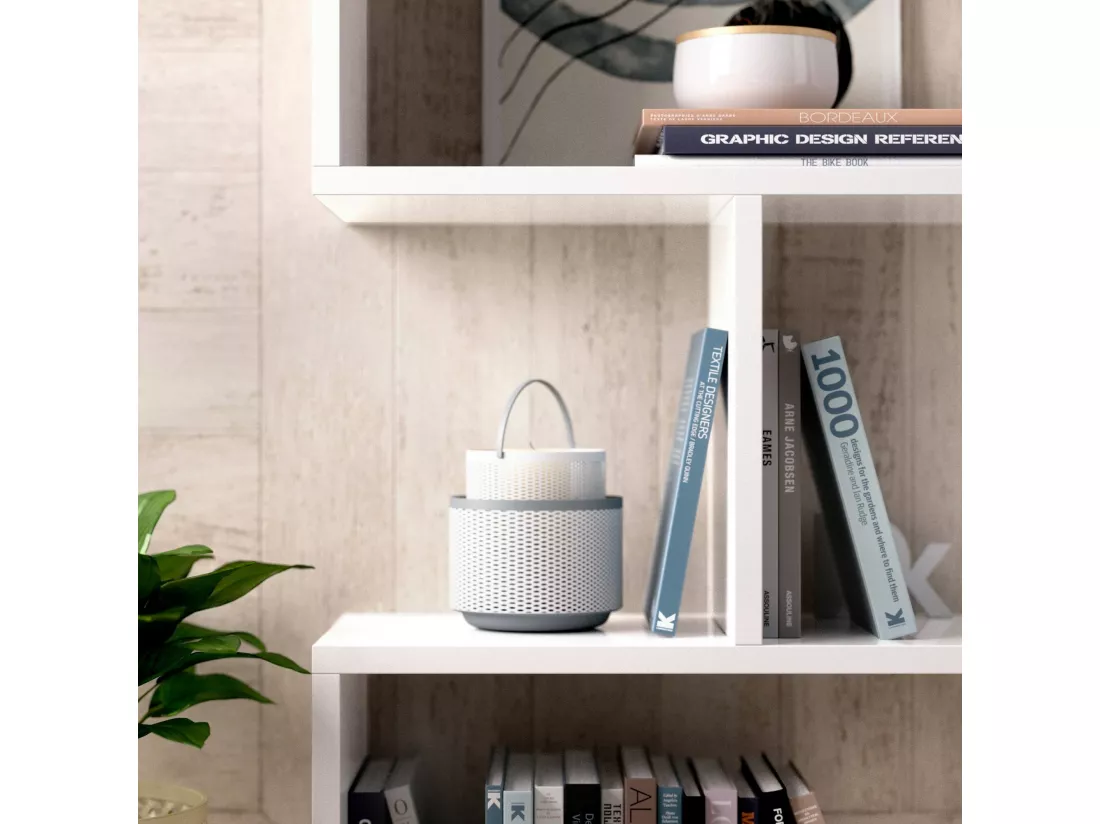 Bibliothèque Djovi, Etagère de bureau polyvalente, Bibliothèque avec 3 étagères, 110x25h96 cm, Blanc