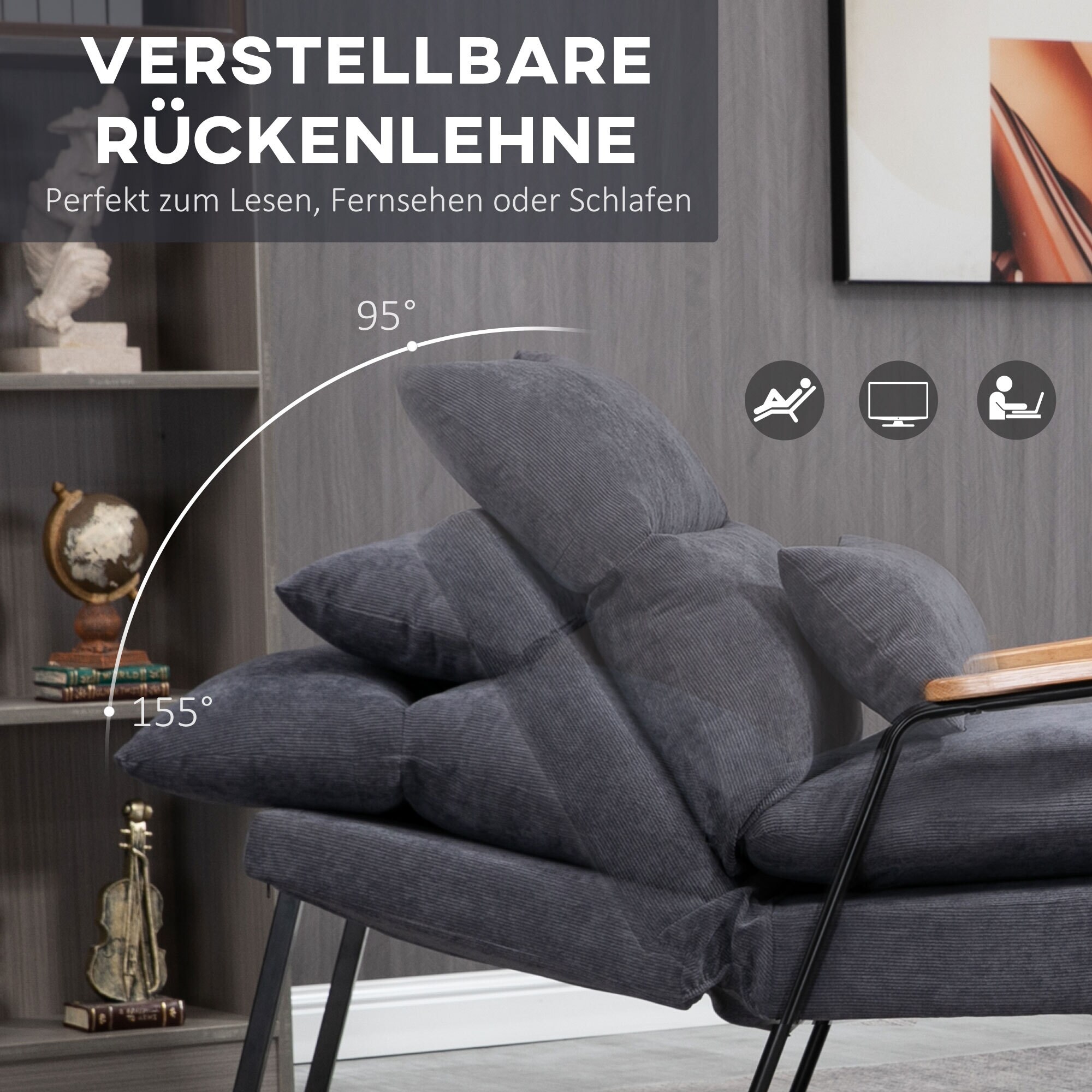 HOMCOM Polstersessel mit Kissen und Fußhocker 68L x 91,5B x 88H cm