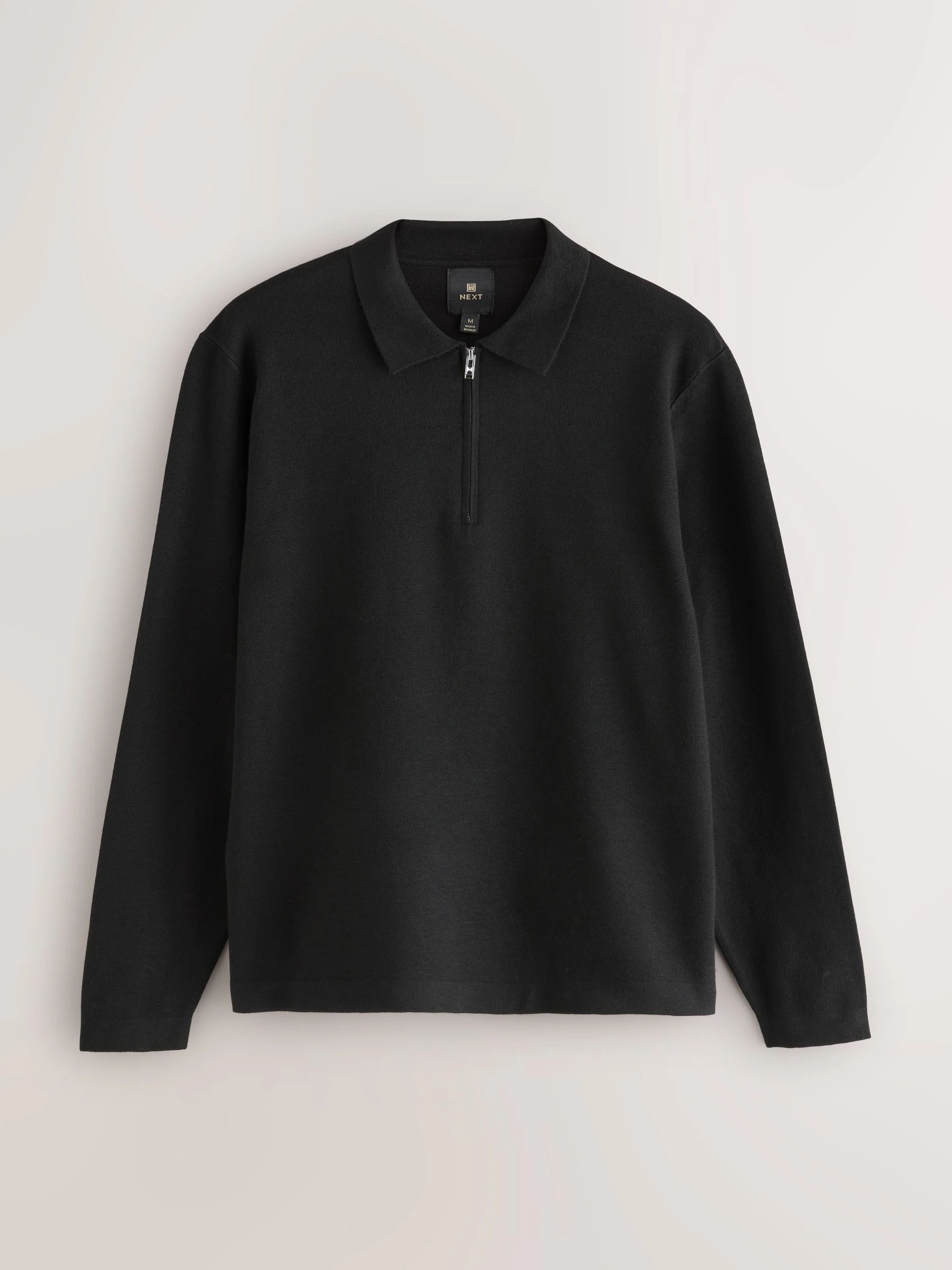 Zwart - Half met rits - Regular Fit Premium Mid Weight Long Sleeve Knit Polo Shirt