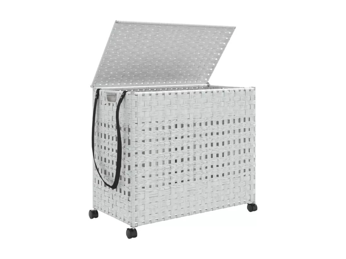 Panier à linge avec roulettes blanc 66x35x60 résine tressée