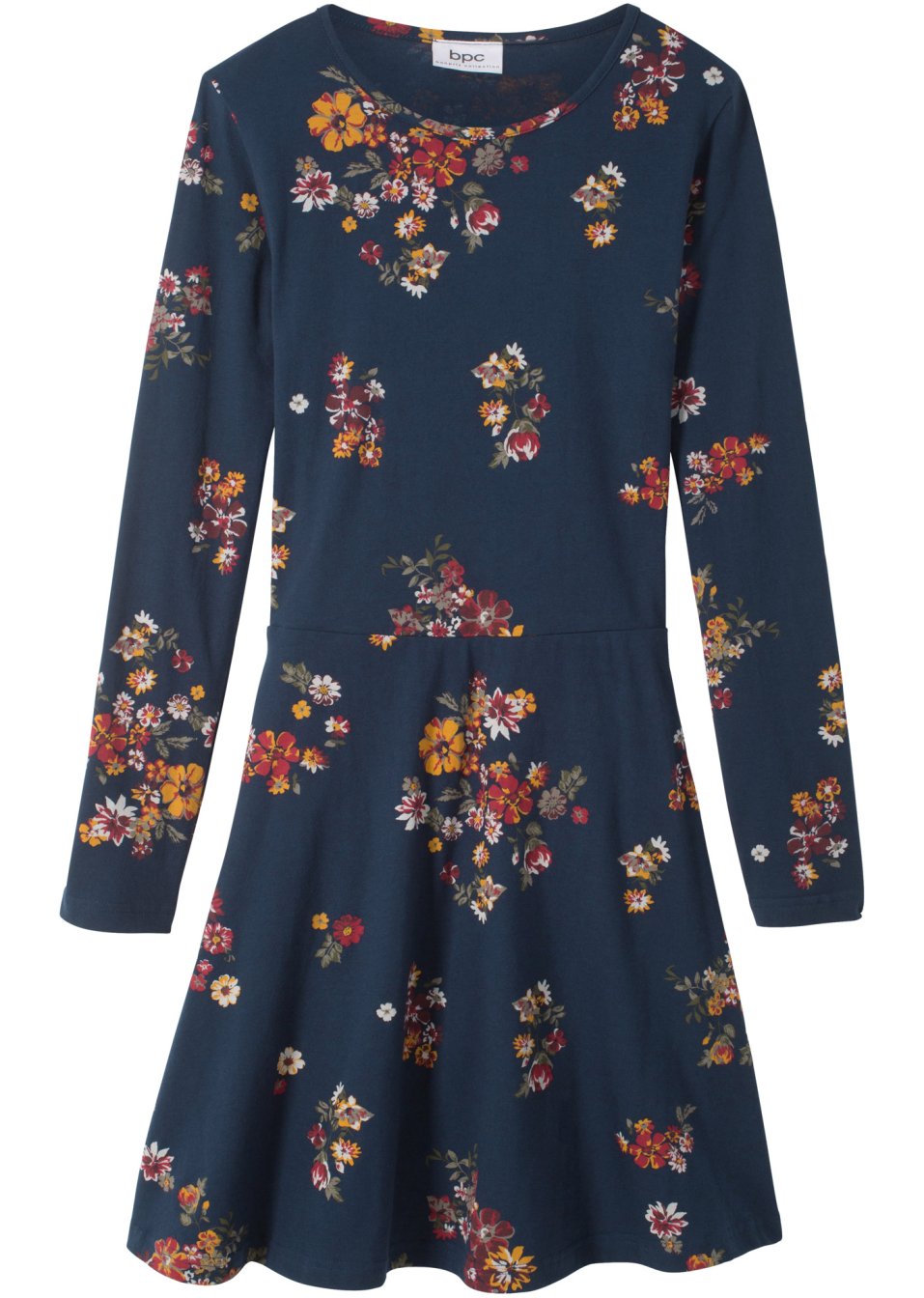 Robe fille à manches longues en jersey à fleurs