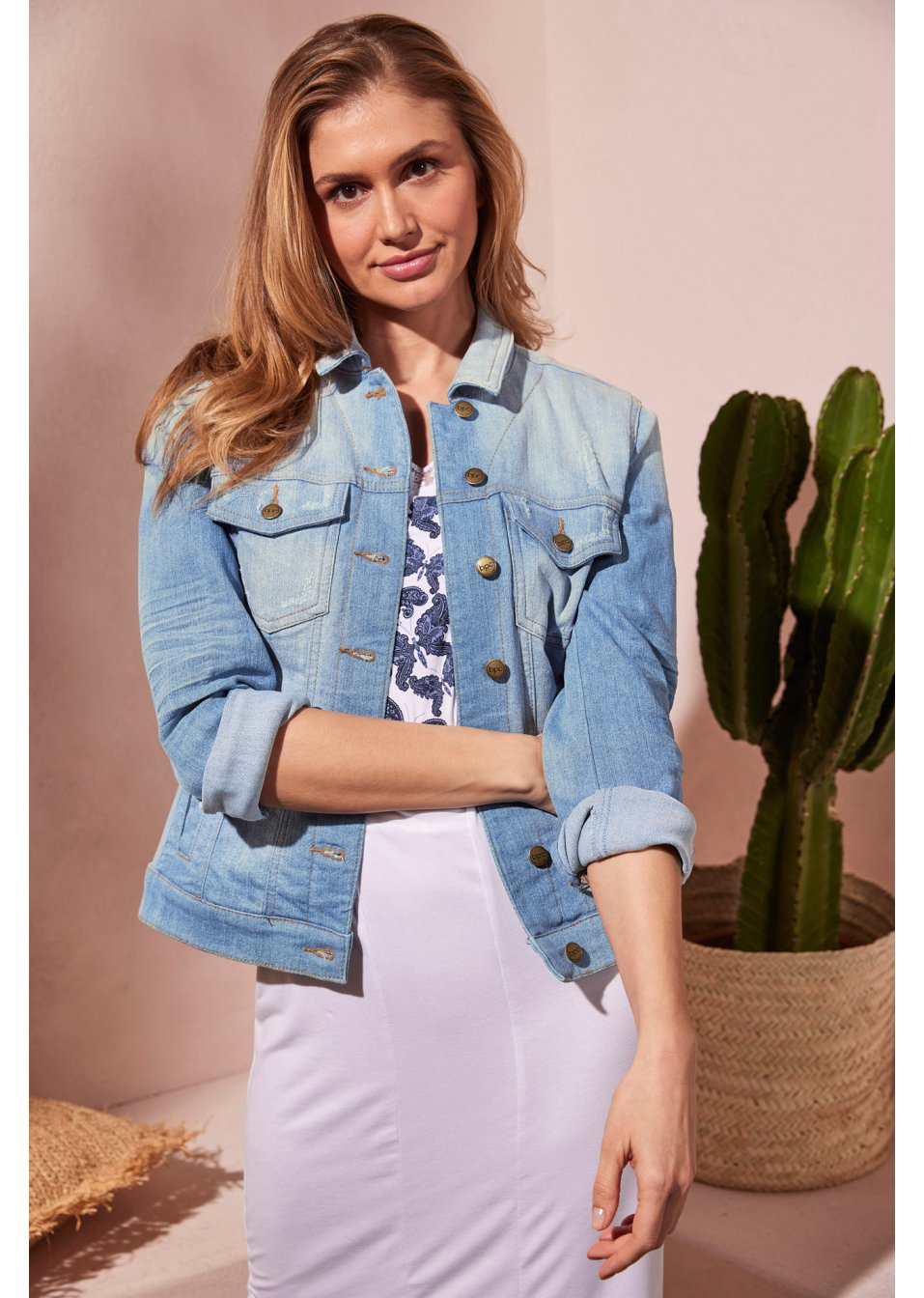 Veste en jean à empiècement latéral côtelé