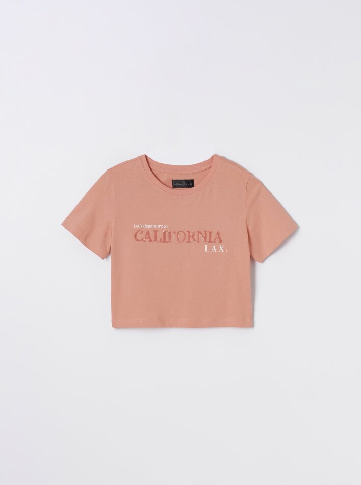Camiseta cropped de lantejoulas - Gerânio