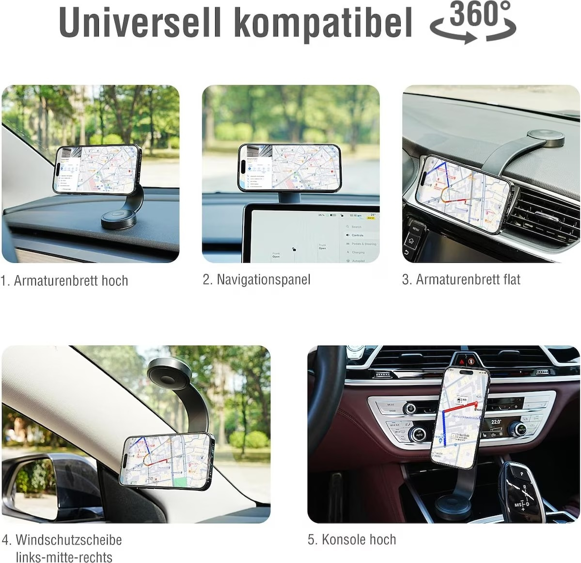 Magnet Flex Universal Magnetische Auto KFZ Smartphone Saugnapf Halterung für Dashboard inkl. UltiMag Metallring (4S540953) - Schwarz