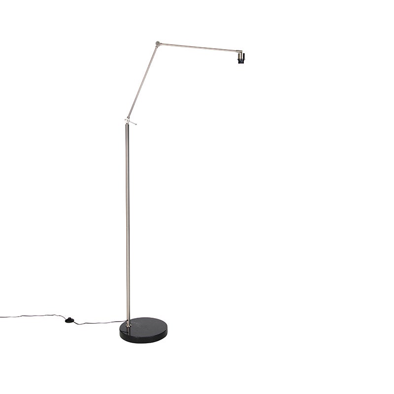 QAZQA - Moderne vloerlamp | Staande lamp | Vloerlamp | Lamp | Lamp van staal | Zilver | Mat nikkel, verstelbaar - Editor | Woonkamer | Slaapkamer - Staal, langwerpig - LED-compatibel, E27